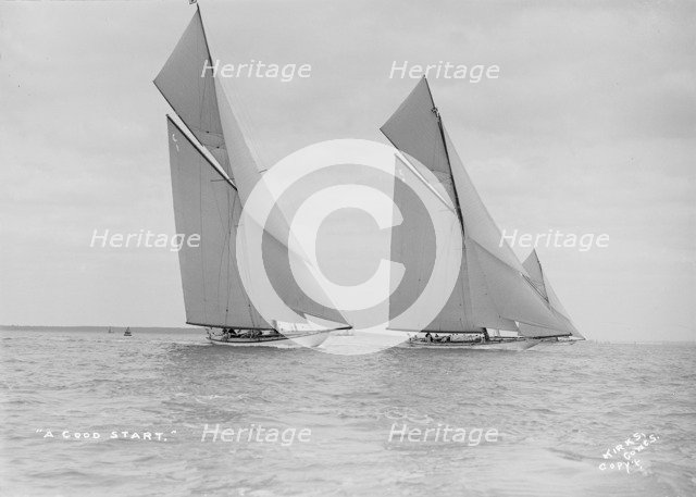 A Good Start:The 19-metre class 'Norada', 'Wendula' & 'Mariquita' close-hauled, 1911. Creator: Kirk & Sons of Cowes.