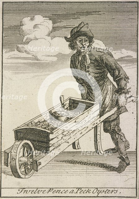 'Twelve Pence a Peck Oysters', Cries of London, (c1688?). Artist: Anon