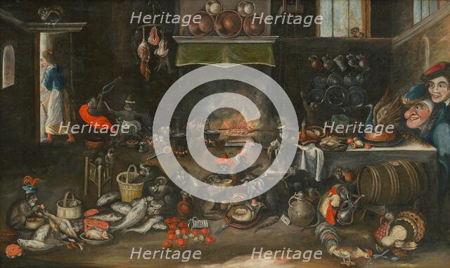 Monkeys in the Kitchen, 1620-1640. Creator: Circle of Frans Francken II.
