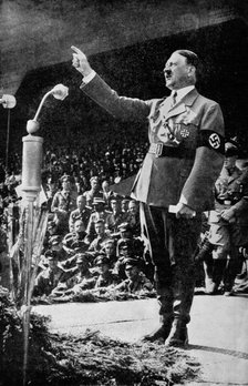 Adolf Hitler addressing a rally, c1930s. Artist: Unknown