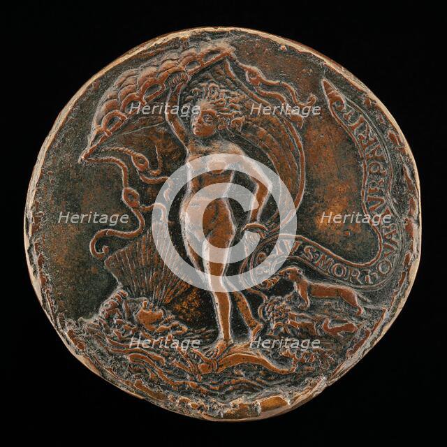 Fortune with Sail, on a Dolphin [reverse], c. 1498. Creator: Unknown.