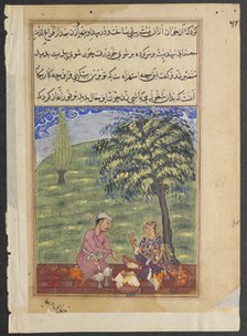 Page from Tales of a Parrot (Tuti-nama): Eighth night: The unfaithful wife explaining..., c. 1560. Creator: Unknown.
