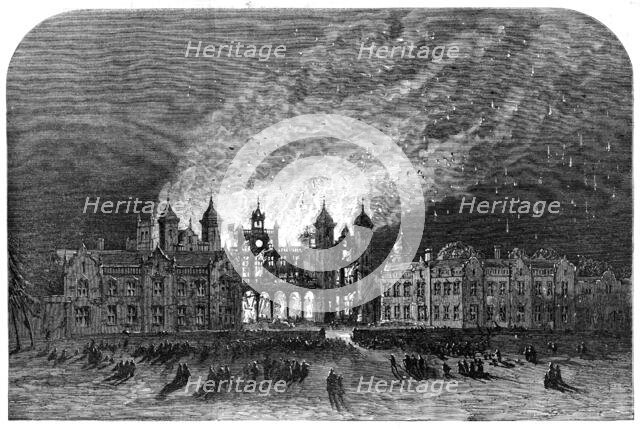 The Burning of Capesthorne Hall, Cheshire: the South Front, 1861. Creator: Unknown.