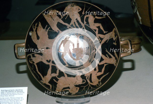 Kylix showing the Labours of Theseus, Athens, c440BC-c430BC.  Artist: Codrus Painter.