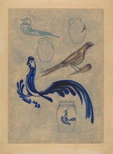 Bird Decorations on Stoneware, 1935/1942. Creator: Charles Caseau.