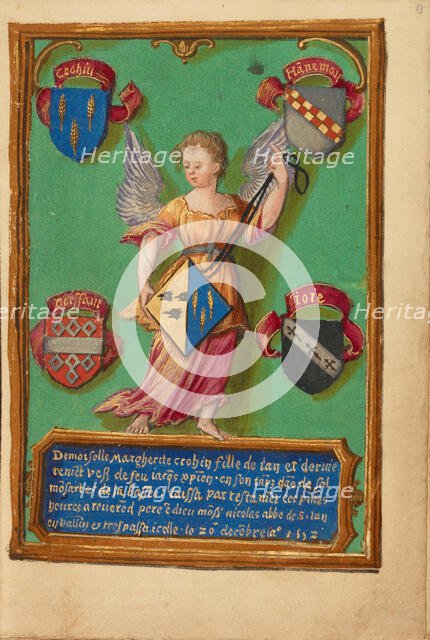 Arms of Marguerite Crohin; Crohin-La Fontaine Hours, about 1480-1485 ?. Creator: Unknown.