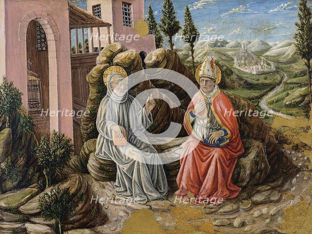Saint Sabinus conversing with St. Benedict, 1473. Creator: Giovanni Boccati.
