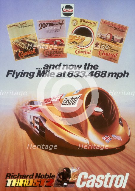 Poster advertising Castrol, featuring Thrust 2 and Richard Noble, c1983. Artist: Unknown