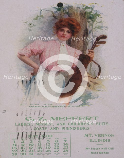 Calendar with golfing theme, American, 1910. Artist: Unknown