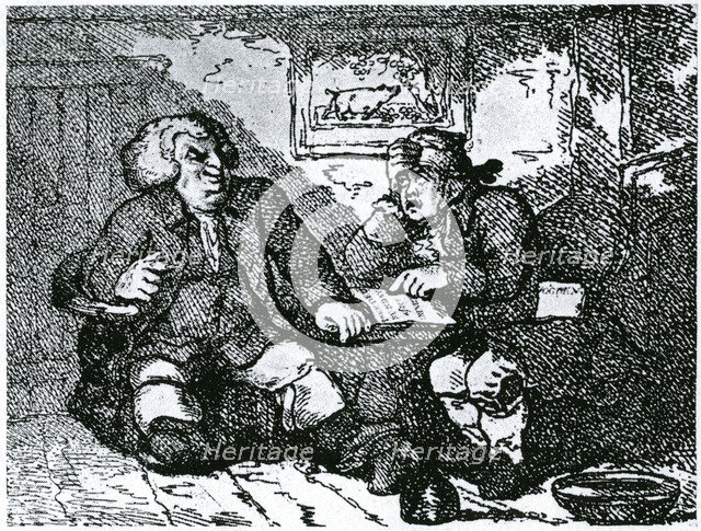 Dr Johnson and James Boswell recovering from a hangover after a night on the town. Artist: Thomas Rowlandson