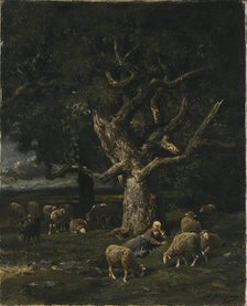 A Shepherdess and her Sheep. Creator: Charles Emile Jacque.