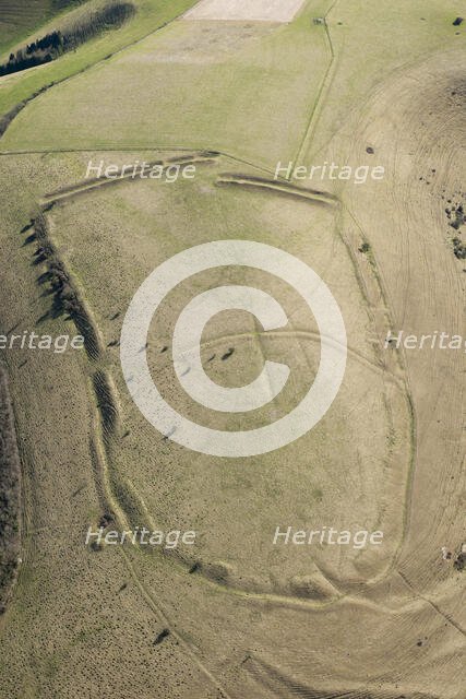 Iron Age univallate hillfort earthwork on Winklebury Hill, Wiltshire, 2016. Creator: Damian Grady.
