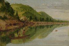 View on the St. Peter's River, Sioux Indians Pursuing a Stag in their Canoes, 1836-1837. Creator: George Catlin.