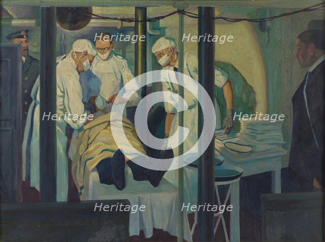 World War I: an operation in a light cruiser, c1918. Creator: Jan Gordon.