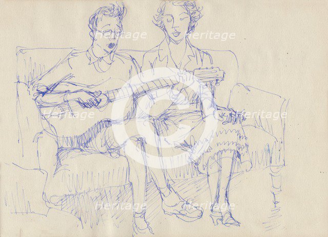 Couple with a guitar, c1950. Creator: Shirley Markham.