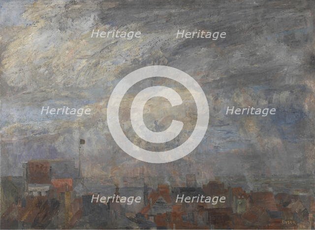 Large View over the Rooftops of Ostend, 1884. Creator: James Ensor.