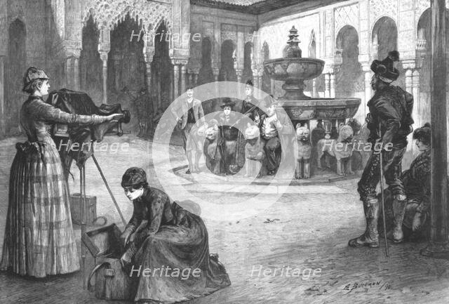''"Modern Goths"; Amateur Photographers at work in the Court of Lions, in the Alhambra, Granada' ,18 Creator: Edwin Buckman.
