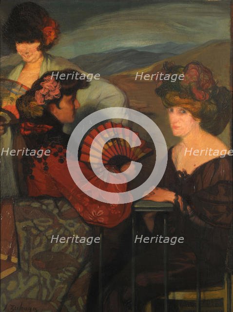 Spanish women and an English woman on the balcony, 1900s. Creator: Zuloaga y Zabaleto, Ignacio (1870-1945).