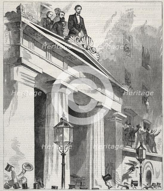 Abraham Lincoln, The President Elect, addressing the People from the Astor House Balcony..., 1861. Creator: Winslow Homer (American, 1836-1910).