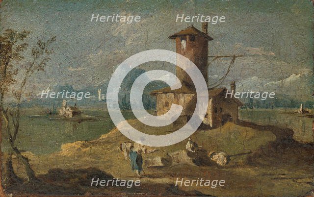 Capriccio with an Island, a Tower, and Houses, 18th century. Creator: Unknown.