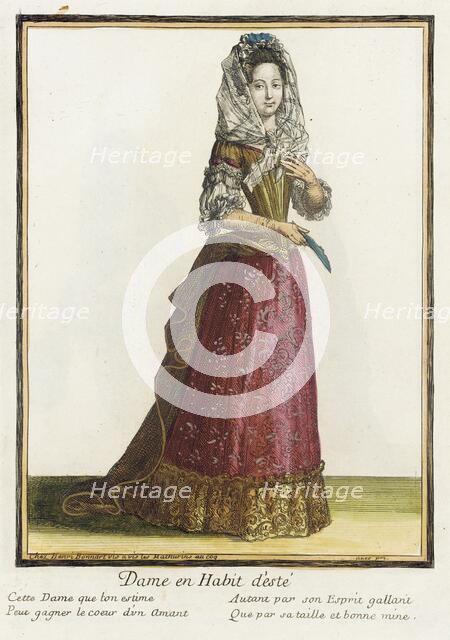 Recueil des modes de la cour de France, 'Dame en Habit d'Esté', Bound 1703-1704. Creator: Henri Bonnart.