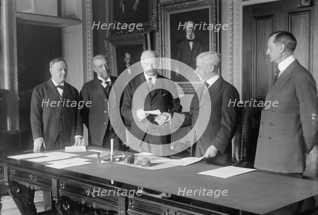 Daniels, Josephus, Secretary of The Navy, 1913-1921; Brun, Constantine, Ambassador from..., 1917. Creator: Harris & Ewing.