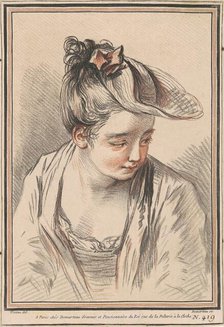 Head of a Young Woman Wearing a Hat, 1773. Creator: Gilles Demarteau.
