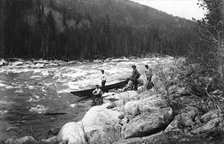 Boat on the Rocks Near the Mrassu Rapids, 1913. Creator: GI Ivanov.