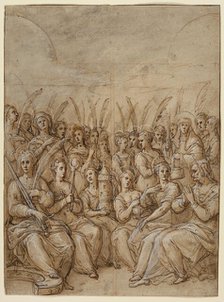 Design for the Outer Wings of an Altarpiece, with a Group of Virgin Martyrs..., 16th century. Creator: Federico Zuccaro.