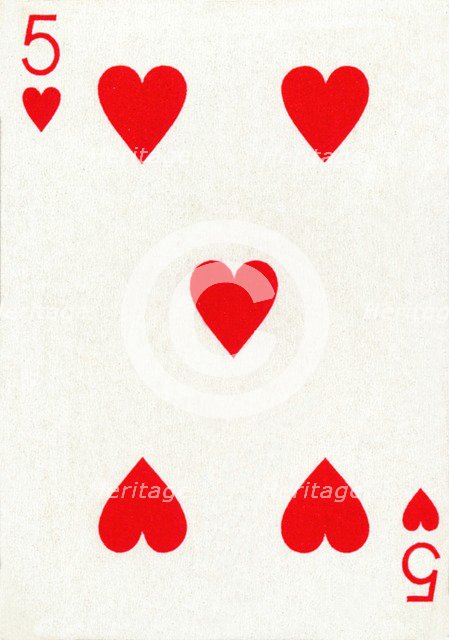 5 of Hearts from a deck of Goodall & Son Ltd. playing cards, c1940. Artist: Unknown.