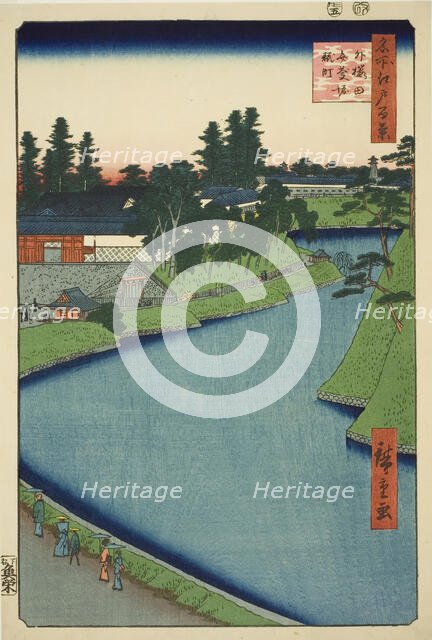 Benkei Moat from Soto-Sakurada to Kojimachi (Soto Sakurada Benkeibori Kojimachi)..., 1856. Creator: Ando Hiroshige.