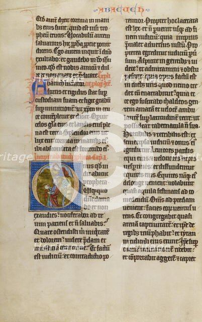 Initial O: Habakkuk with Food from God; Marquette Bible, about 1270. Creator: Unknown.