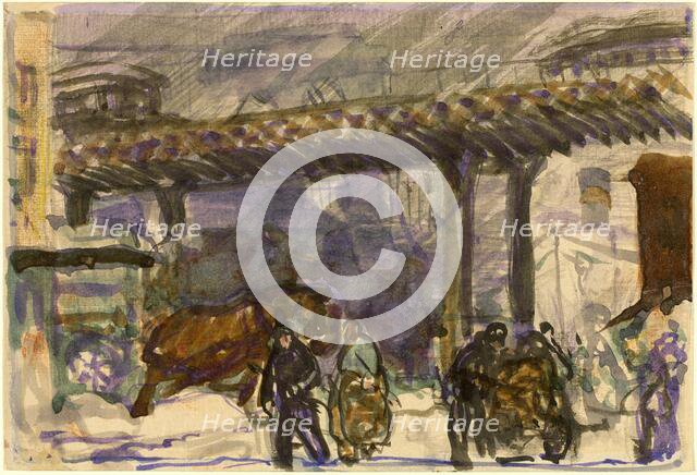 A Winter Day - Under the Elevated near Brooklyn Bridge, c. 1907. Creator: George Wesley Bellows.