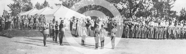 Russian troops saluting Tsar Nicholas II, Krasnoye Selo, 22 July, 1914. Artist: Unknown