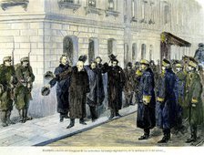 Coup d'état 1874, exit of diplomatic corps from Congress,' engraving from 'Ilustración española y…