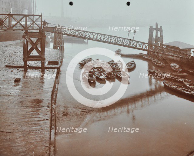 Boats at Limehouse Pier, Poplar, London, 1908. Artist: Unknown.