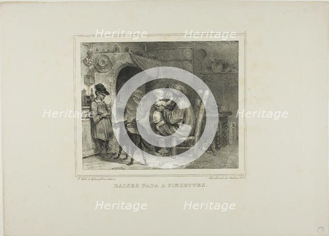 Kiss papa with pinches, 1833. Creator: Auguste Raffet.