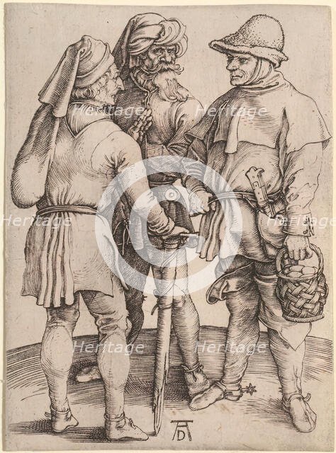 Three Peasants in Conversation, 1497-1498. Creator: Albrecht Durer.