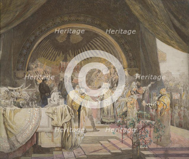 Ottokar II of Bohemia. The Union of Slavic Dynasties (The cycle The Slav Epic) Sketch. Creator: Mucha, Alfons Marie (1860-1939).