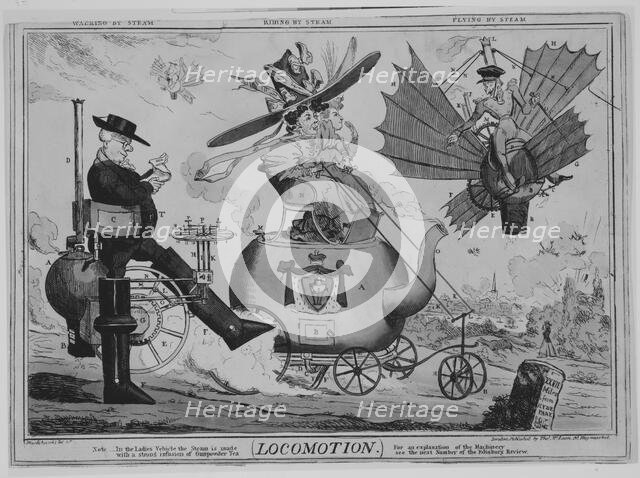 Locomotion: Walking by Steam, Riding by Steam, Flying by Steam, ca. 1830. Creator: Robert Seymour.