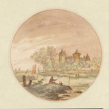 Landscape with angler and castle, 1644-1686. Creator: Aarnout ter Himpel.