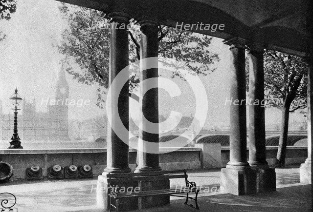 Westminster Bridge and Big Ben from the terrace of St Thomas's Hospital, 1926-1927. Artist: Unknown