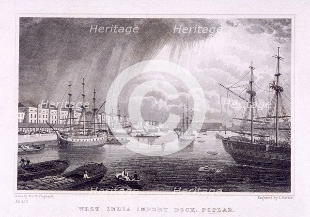 West India Docks, Poplar, London, c1830. Artist: Thomas Barber