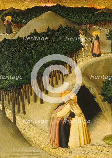 The Meeting of Saint Anthony and Saint Paul, c. 1430/1435. Creators: Sano di Pietro, Master of the Osservanza Triptych.