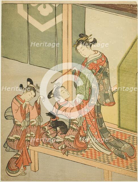 Courtesan and Two Attendants Playing with a Dog, c. 1766. Creator: Suzuki Harunobu.