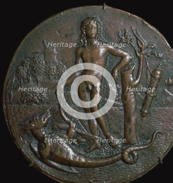 Bronze medallion of the Greek god Apollo and the serpent Python, 15th century. Artist: Antonio de Brescia
