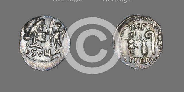 Denarius (Coin) Depicting the Goddess Venus with Cupid, 84-83 BCE. Creator: Unknown.