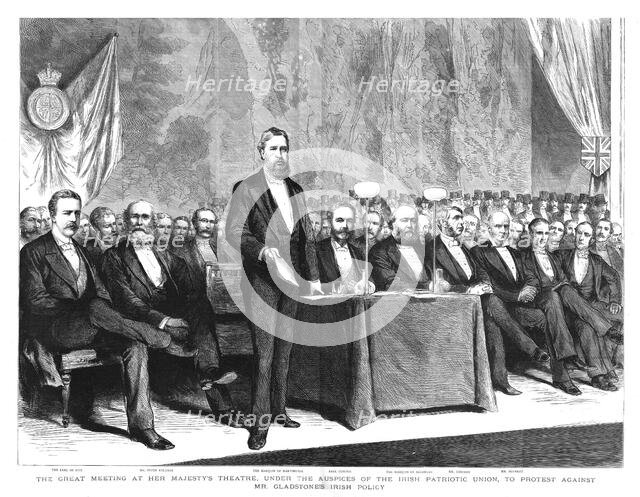 'The great meeting at Her Majesty's Theatre, ...Irish Patriotic Union...', 1886.  Creator: Unknown.