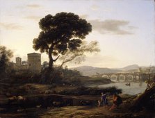 Landscape near Rome with a View of the Ponte Molle, 1645. Creator: Claude Lorrain.