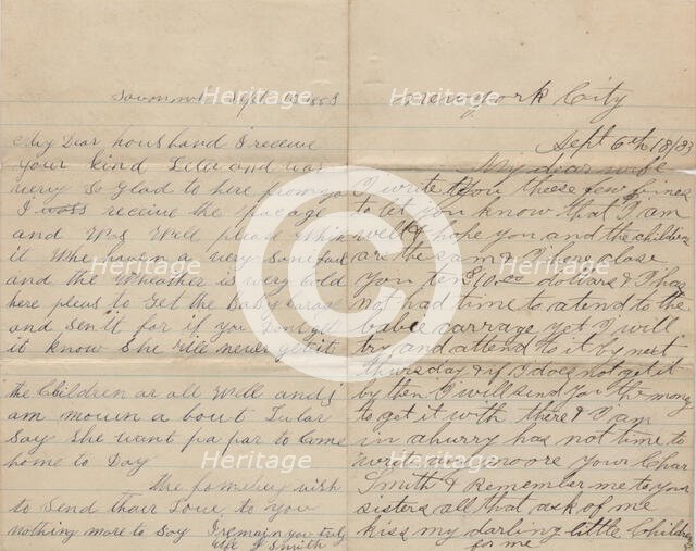 Correspondence between an African-American husband and wife, 1883-1889.  Creator: Unknown.